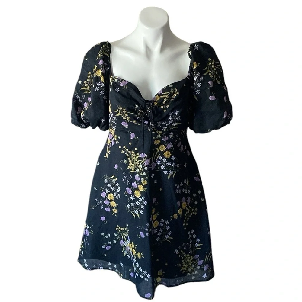 Steve Madden Black Violeta Dress With Puff Sleeves Mini 100% Cotton Size Medium